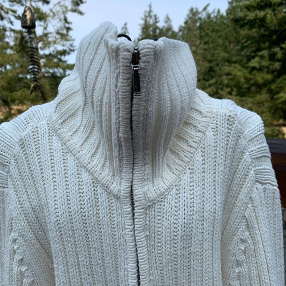 Caslon Women's Large Cream Cableknit Double Zipper with High Collar - Picture 8 of 13